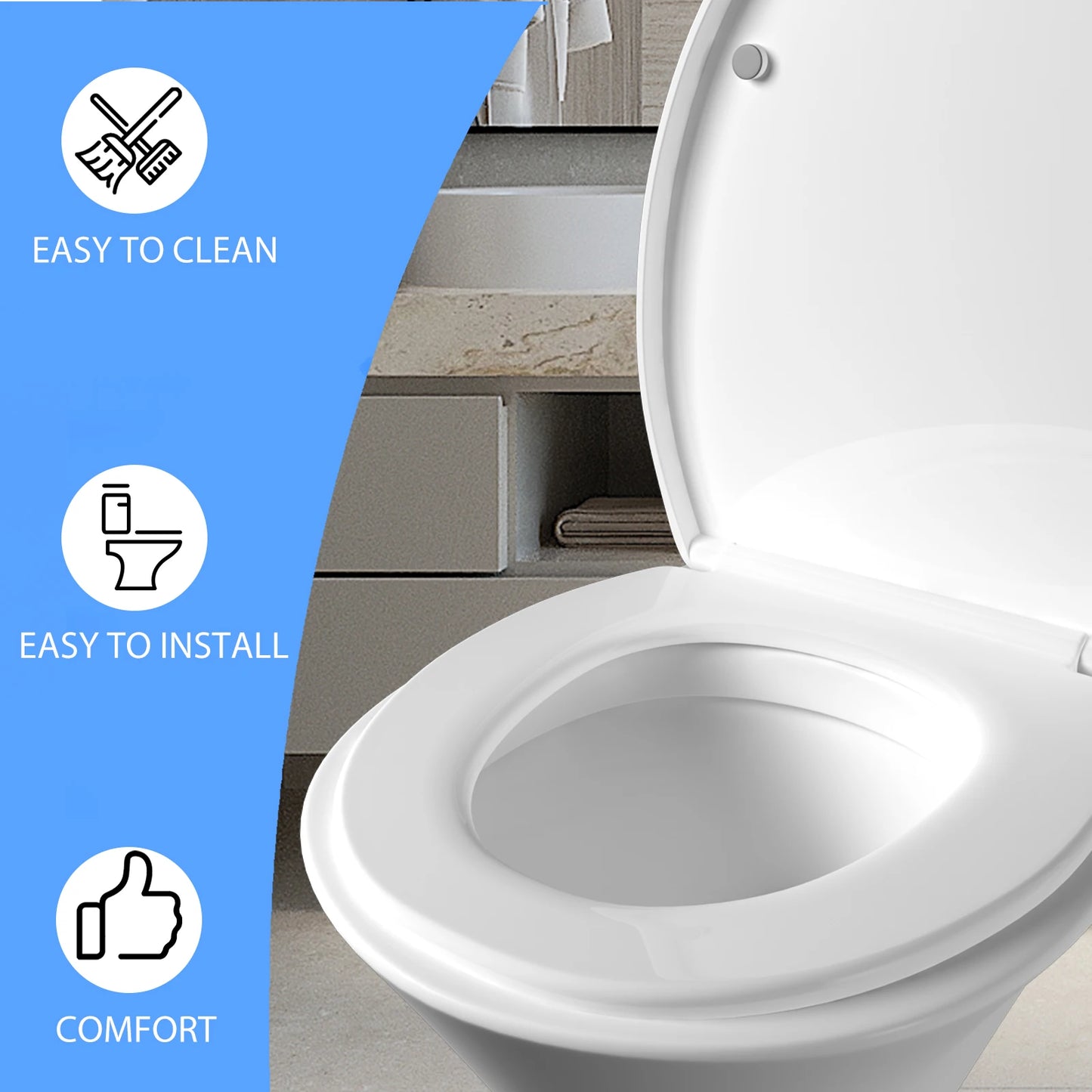 Soft Close Toilet Seat with Quick Release, Heavy Duty PP Anti-Bacterial Toilet Seats White with Adjustable Hinges,O Shape Toilet