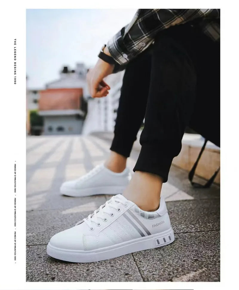 Men's White Casual Trainer Shoes, Outdoor Sport Shoes