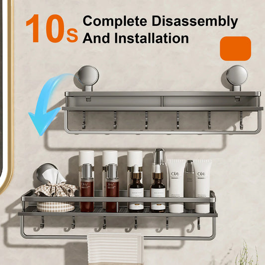 Suction Cup Bathroom Rack Bathroom Shelf Toilet Space Aluminum No Drill Hanging Rack Bathroom Organiser Hang On the Wall