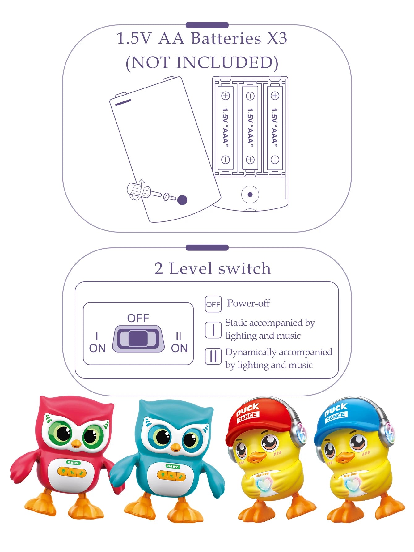 Cute Animals Electronic Toy, Owl Duck Pet with Music Light Dancing Adjustable Volume Moving Robot Mode for Children