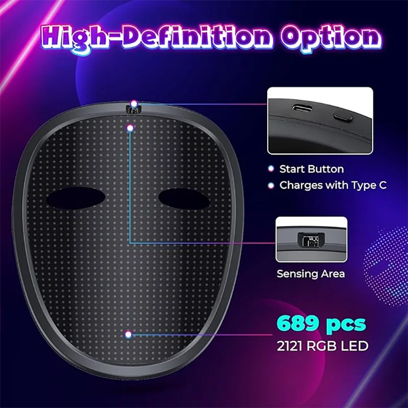 LED Mask with Gesture Sensing Children Electronic Light up Mask