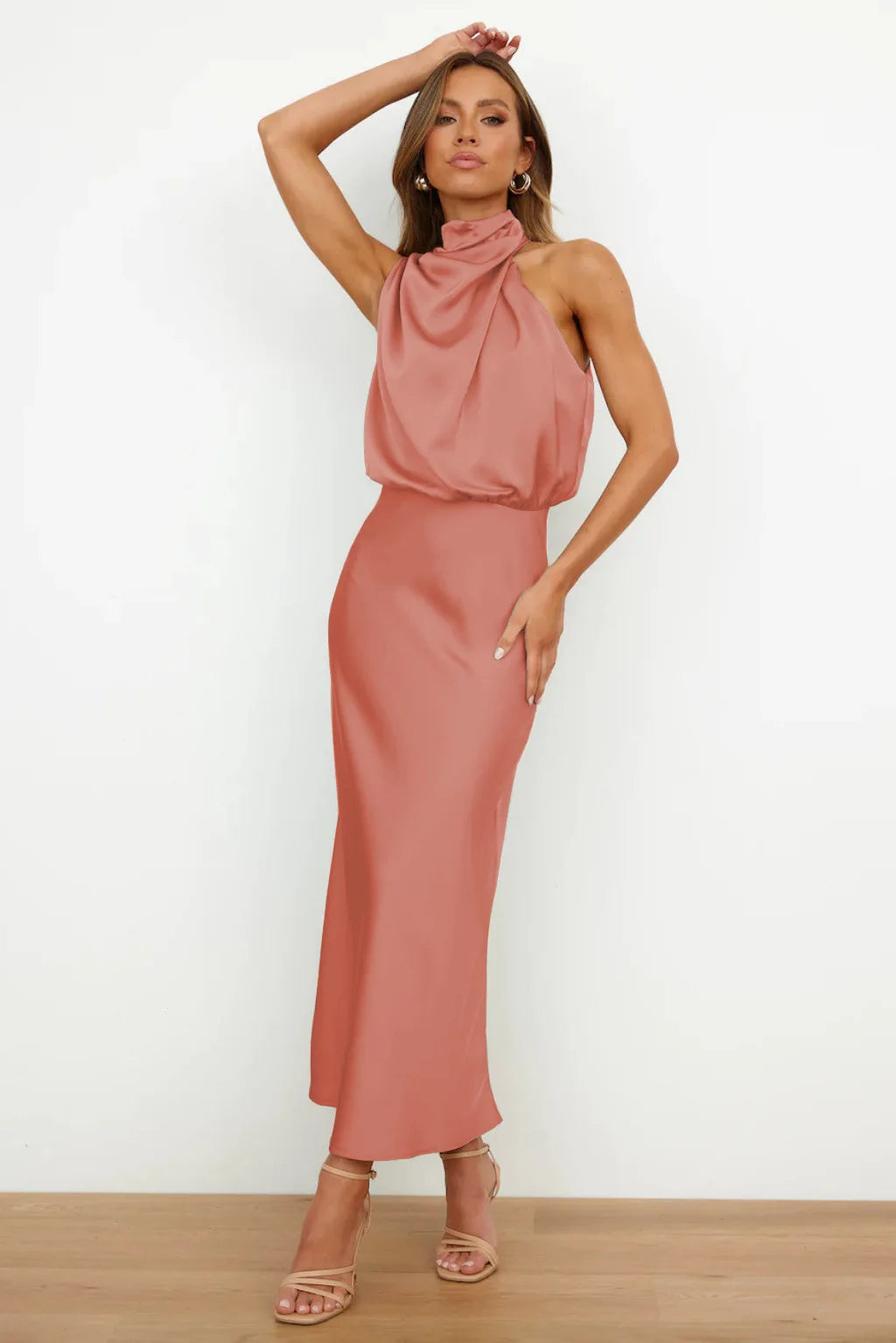 Summer High-End Silk Satin Sleeveless Long Dress Women Fashion Elegant Celebrity Dresses Evening Dress Party Clothes Ladies