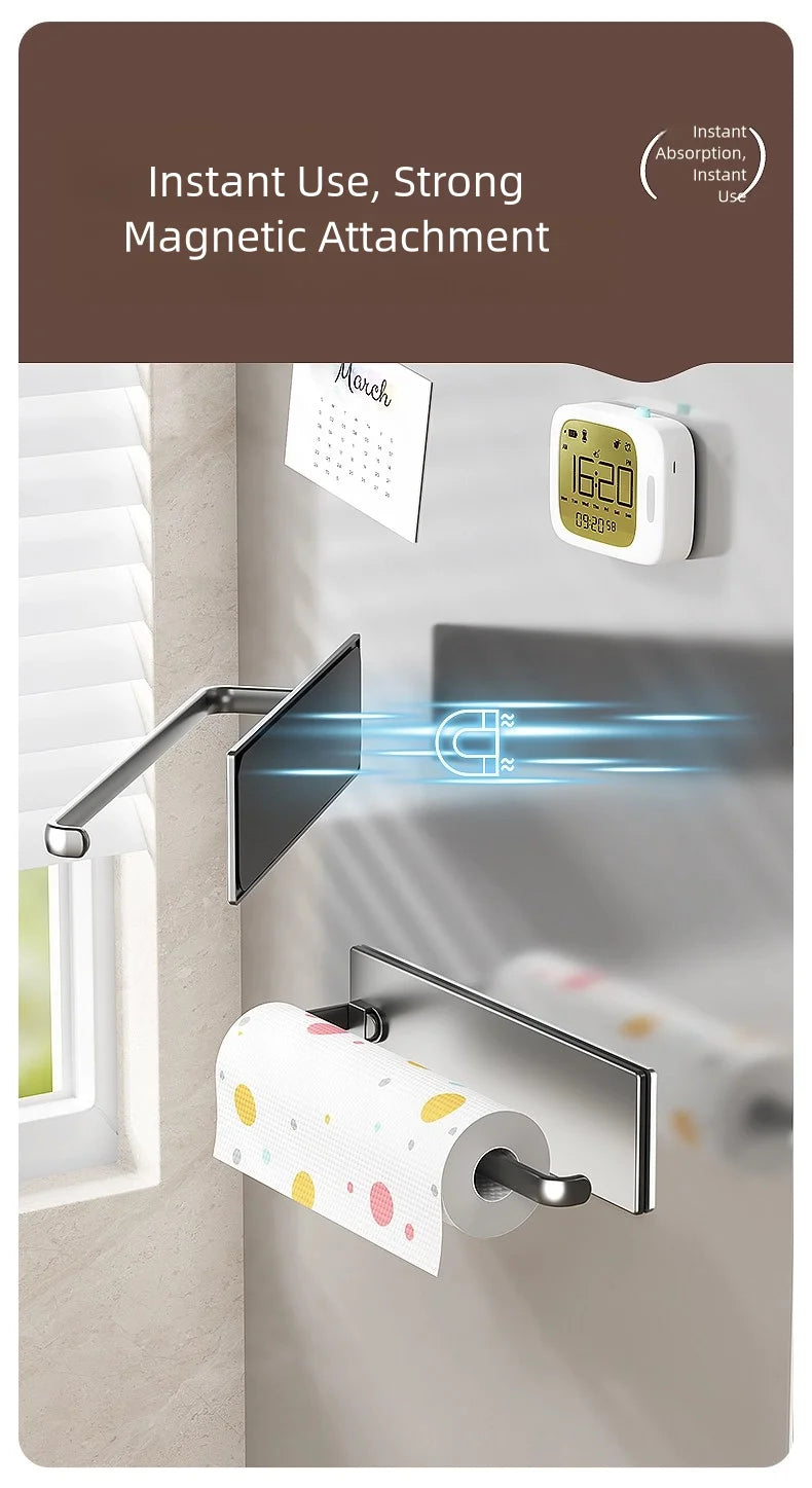 1 magnetic self-adhesive wall-mounted tissue holder with cling film, easy magnetic installation, suitable for kitchen, bathroom