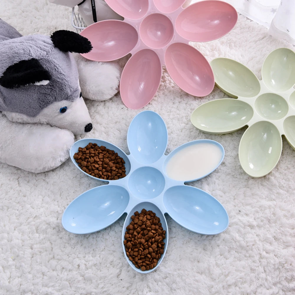 6-in-1 Petal-Shaped Pet Feeder – Food and Water Bowl for Cats & Dogs, Plastic Pet Feeding Container