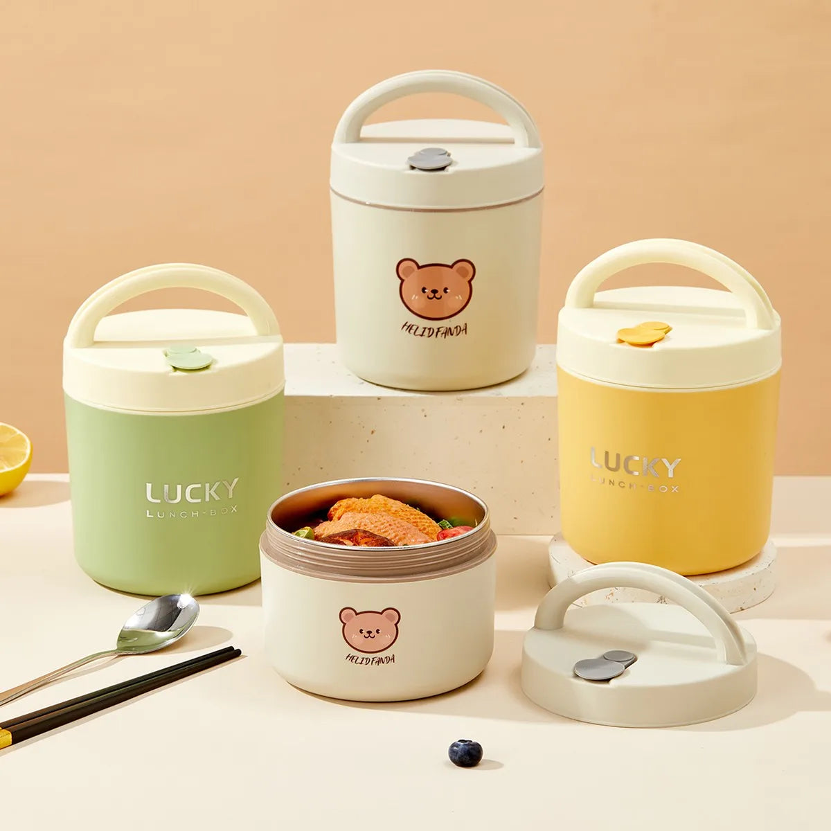 316 Stainless Steel Thermal Insulated Bento Lunch Box Leak Proof Little Bear Food Container With Handle For Kids Microwave Safe