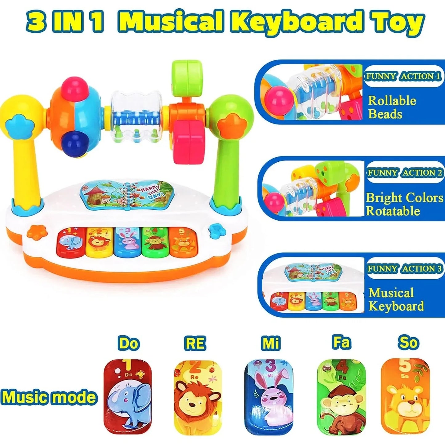 Baby Piano Toys Kids Rotating Music Keyboard Light Sound, Musical Toy for Toddlers, Early Educational Music Toy Gift Random Color