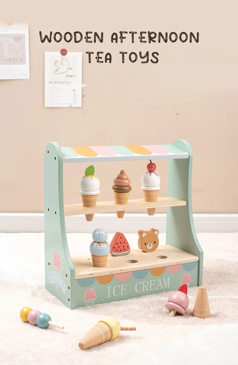 Ice Cream Counter Playset For Kids Montessori Pretend Play Food Toys Kitchen Accessories With Coin Role Play For Kids Girls Boys