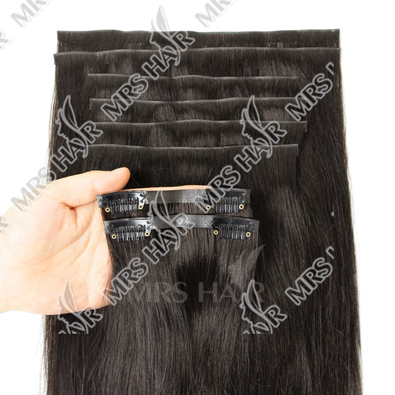 Invisible Thick PU Clip In Human Hair Extensions Seamless PU Weft Tape Clip on Hair For Thick Raw Hair 7PCS 12-24inch 100G-120G