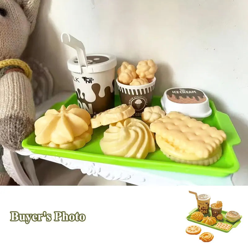 Kids Mini Kitchen Toy Pretends Play Simulated Food Hamburger Cookie Miniature Accessories for Children Girl Educational Gift