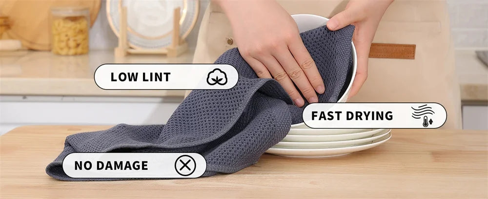 Olanly Kitchen Towel 100% Cotton Dishcloth Waffle Weave Kitchen Cloth Super Absorbent Quick Drying Wash Cloth Home Cleaing Towel