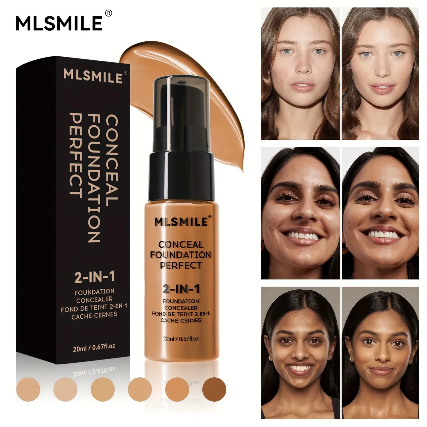 2-In-1 Oil Control Liquid Foundation & Concealer Full Coverage Long Lasting Waterproof Hydrating Brightening Base Makeup