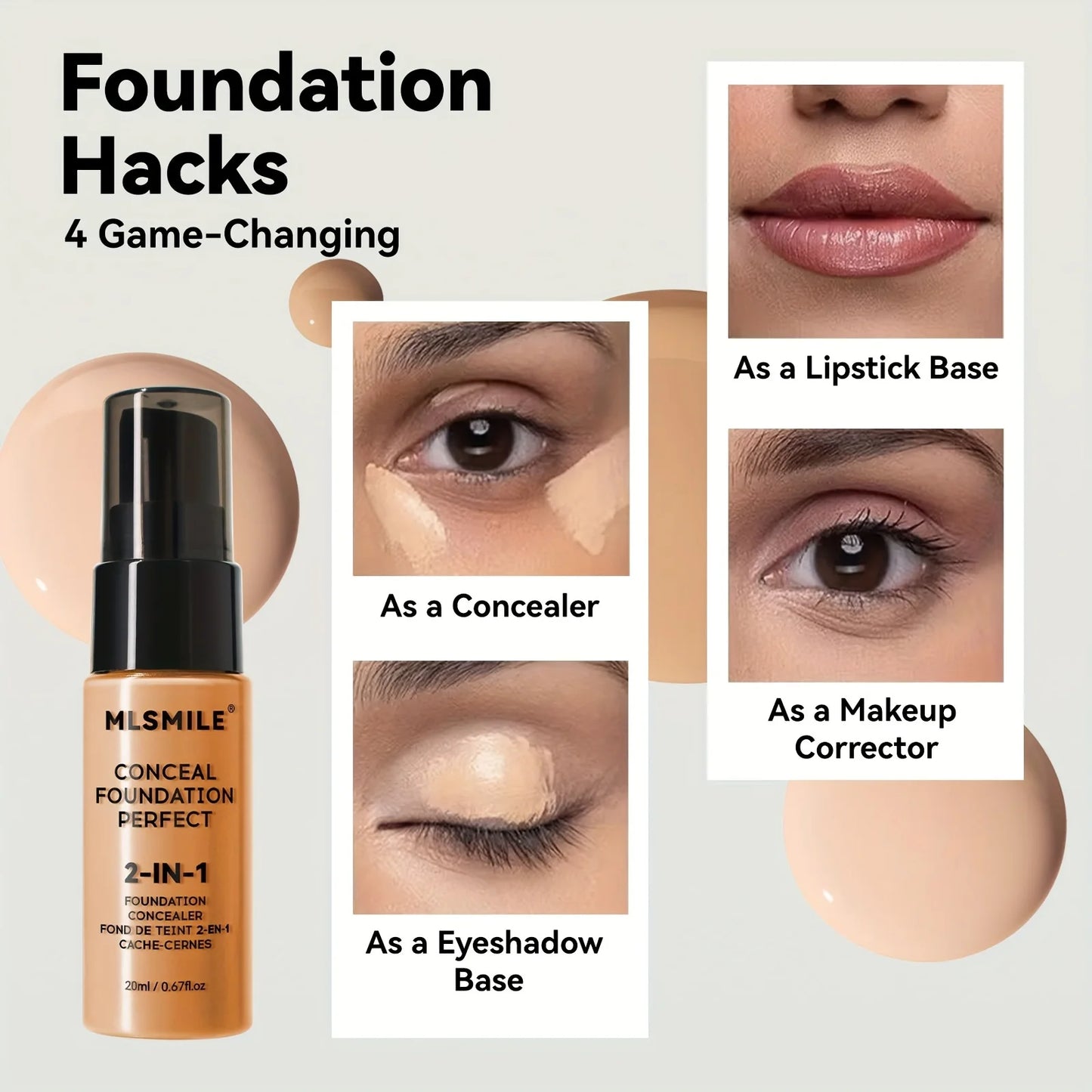 2-In-1 Oil Control Liquid Foundation & Concealer Full Coverage Long Lasting Waterproof Hydrating Brightening Base Makeup