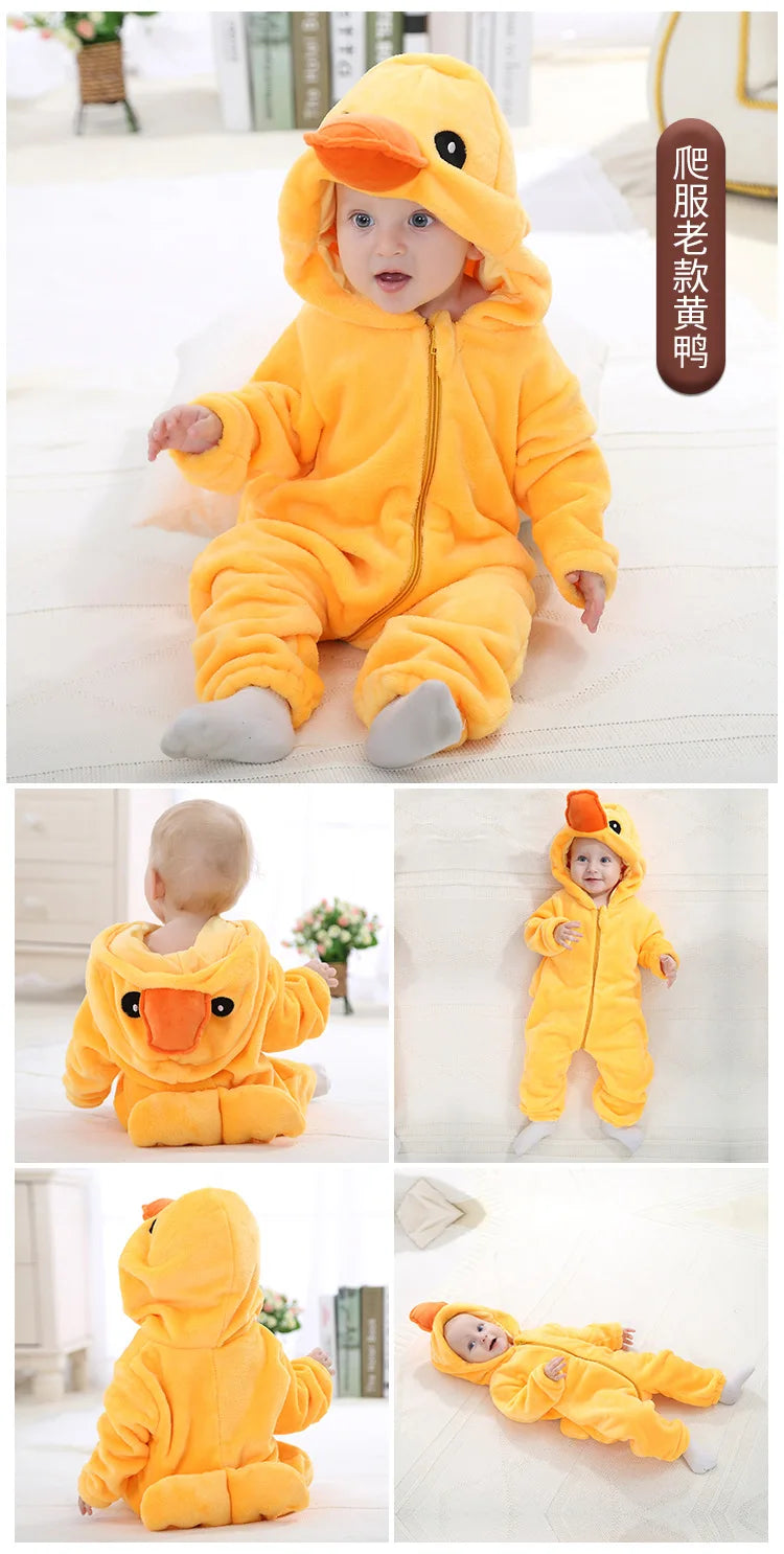 Baby Rompers Kids Cosplay Winter Flannel One-Pieces Hooded Jumpsuits Stitch Jumpers Overall Girl Grows Boy Growings Roupa Bebes
