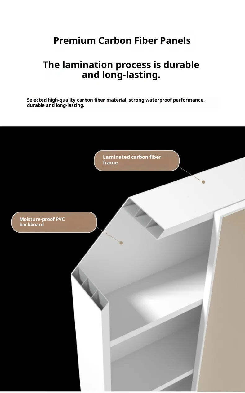 Bathroom Mirror Led Light Wall Mounted Carbon Fiber Curved Rounded Corner Smart Storage Mirror Cabinet Home Furniture Homehold