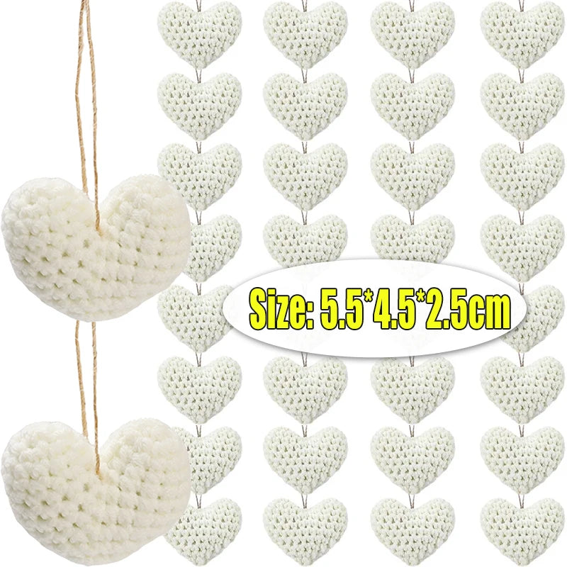 Handmade Crochet Heart Shaped Ornaments Valentine's Day Crochet Flower Bouquet DIY Clothing Shoes Socks Decorative Accessories