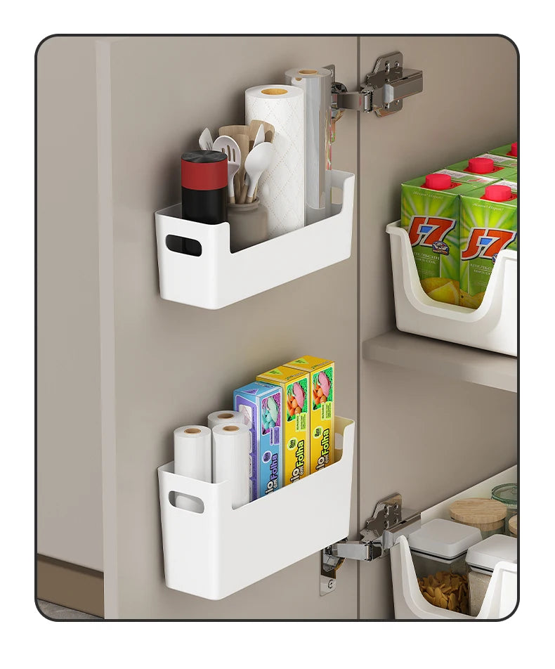 WORTHBUY Wall Mounted Punch Free Self Adhesive Storage Rack Holder Cabinet Door Plastic Organiser Shelf Kitchen Accessories