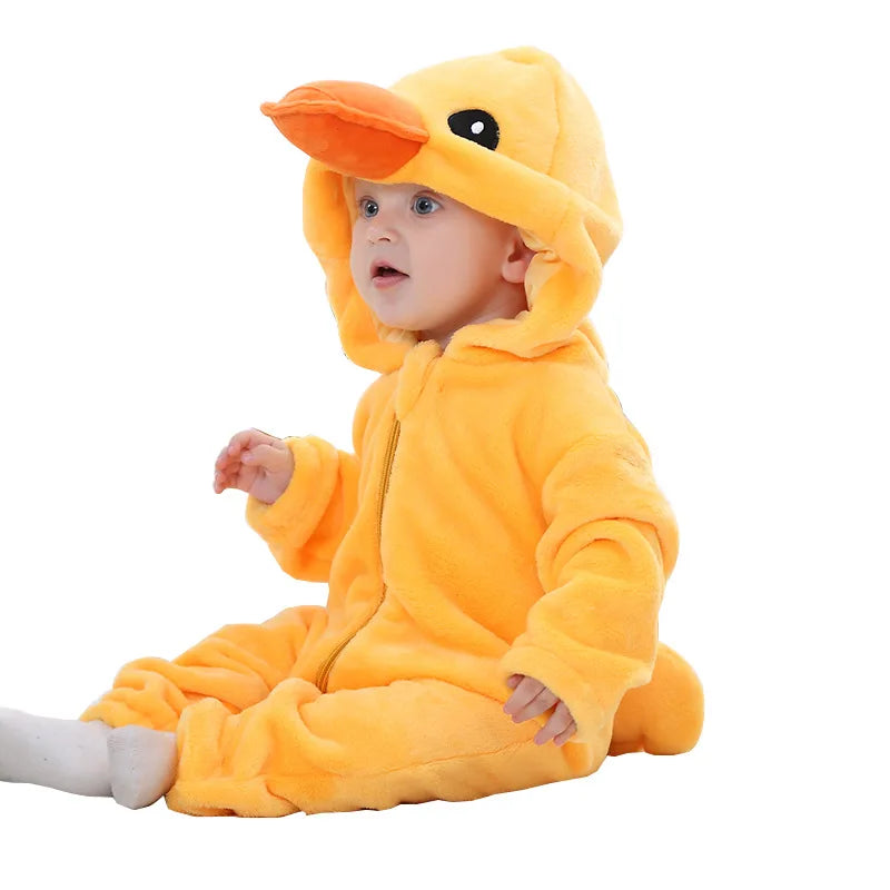 Baby Rompers Kids Cosplay Winter Flannel One-Pieces Hooded Jumpsuits Stitch Jumpers Overall Girl Grows Boy Growings Roupa Bebes