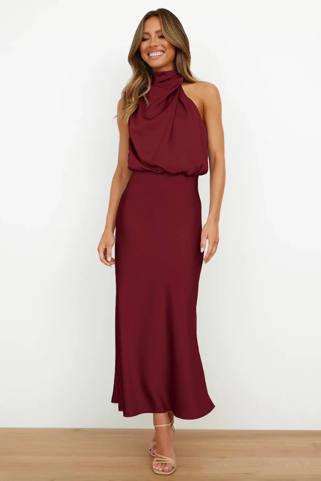 Summer High-End Silk Satin Sleeveless Long Dress Women Fashion Elegant Celebrity Dresses Evening Dress Party Clothes Ladies
