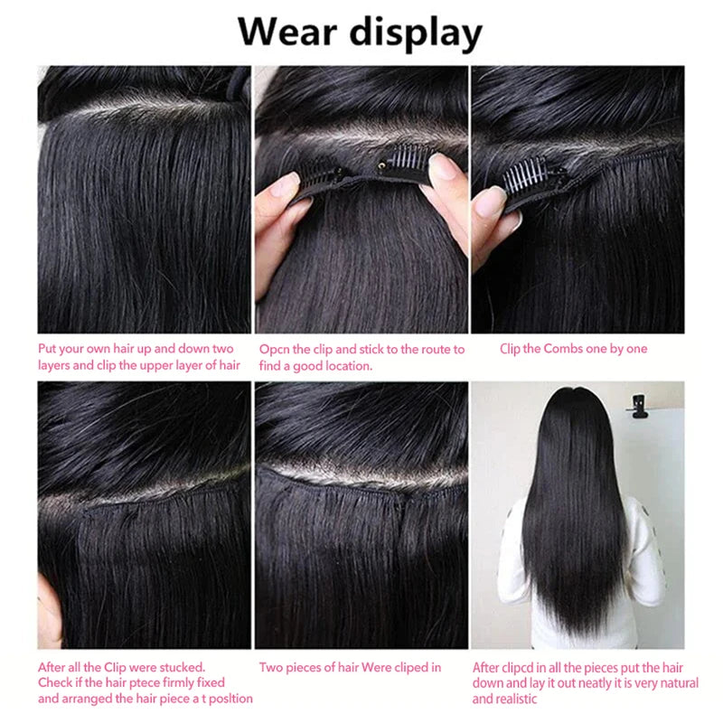 Hair Extensions Straight Clip in Hair Extensions Soft Black Hair Extensions 12-18 Inches Thick Hair Extensions Clip