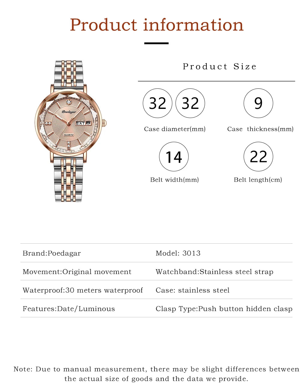 POEDAGAR Top Luxury Brand Woman Watch Waterproof Date Week Elegant Ladies Wristwatch High Quality Fashion Quartz Women's Watches