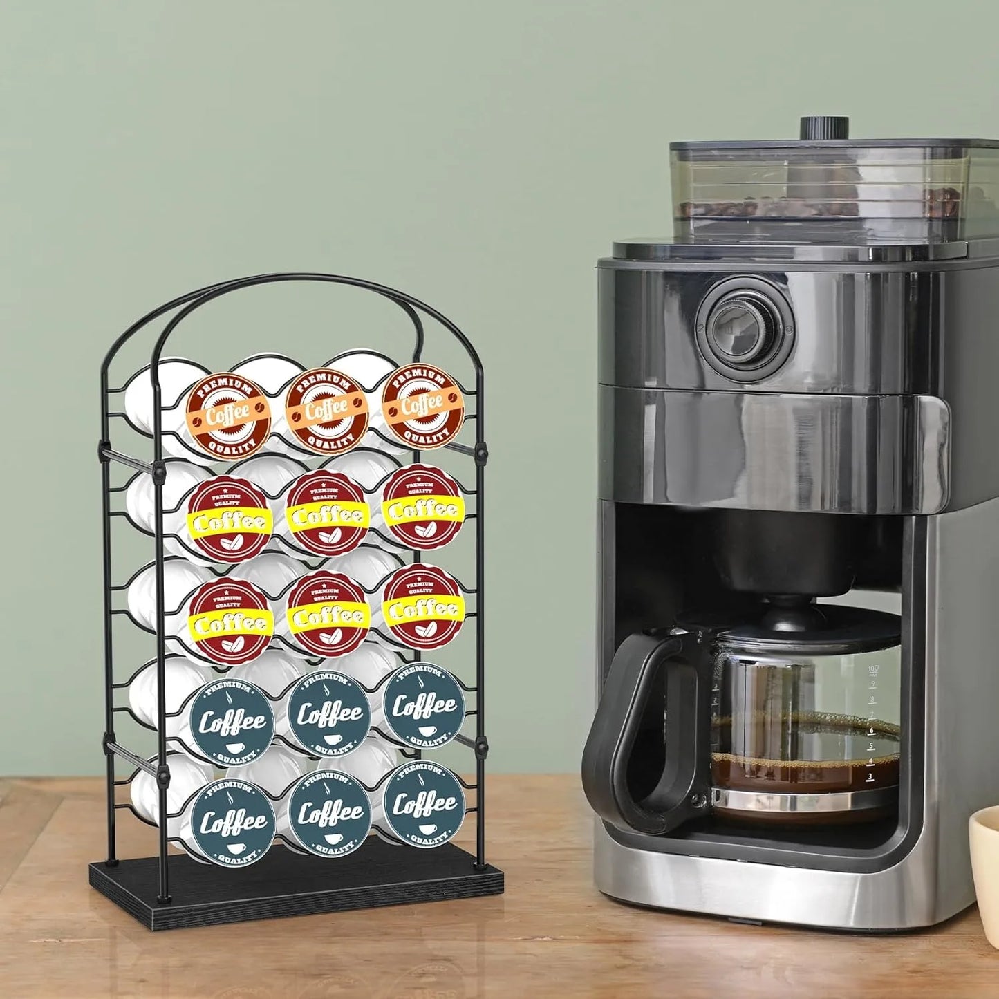 30-Capacity K-Cup & Coffee Pod Organizer | Space-Saving Countertop Holder for Coffee Bar/Home/Office | Black Compact Design