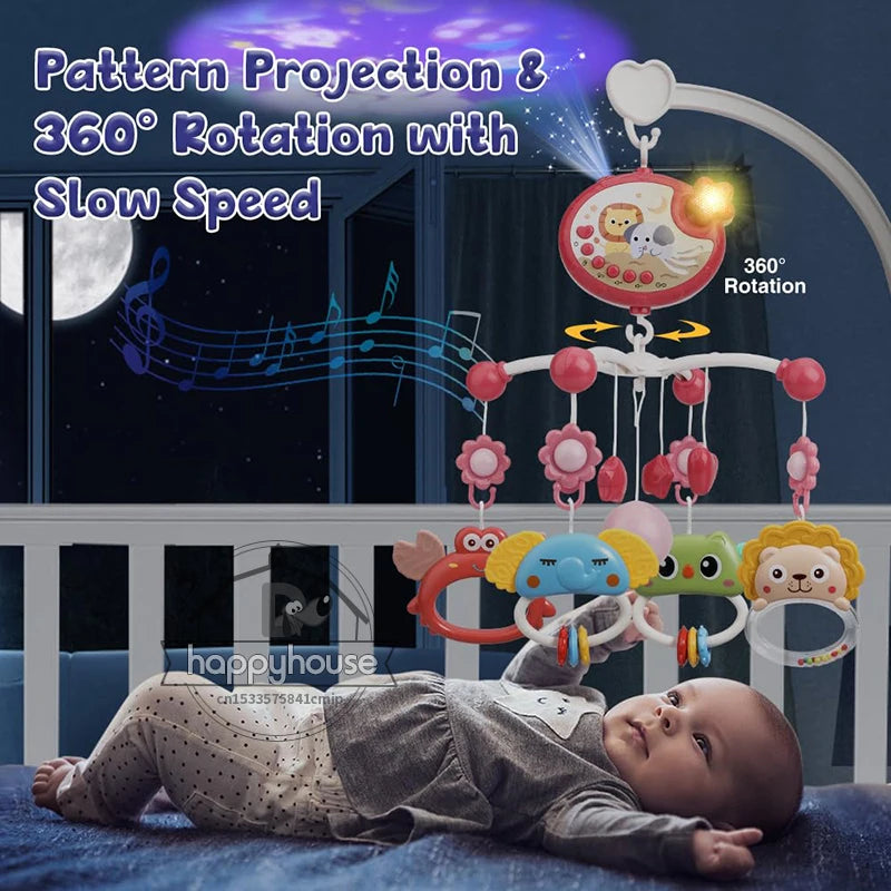 Musical Baby Crib Mobile – Light-Up Music Projection Toy with Remote Control for Infants 0–6 Months