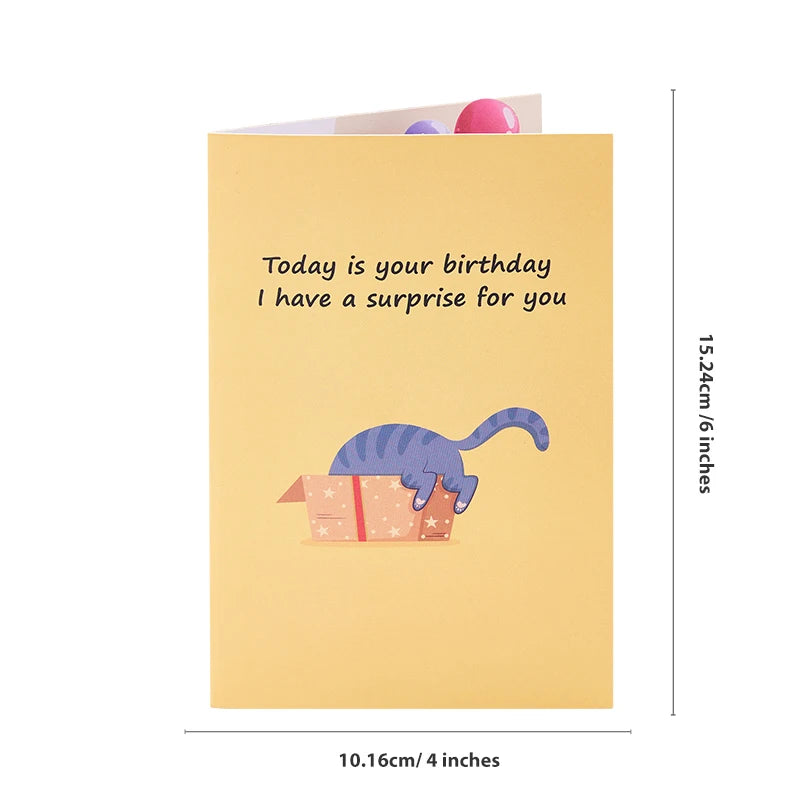 Cats Pop-up Entertaining Greeting Card Cute Docile Kittens Birthday Card With Envelope Creative Celebration Birthday Gifts