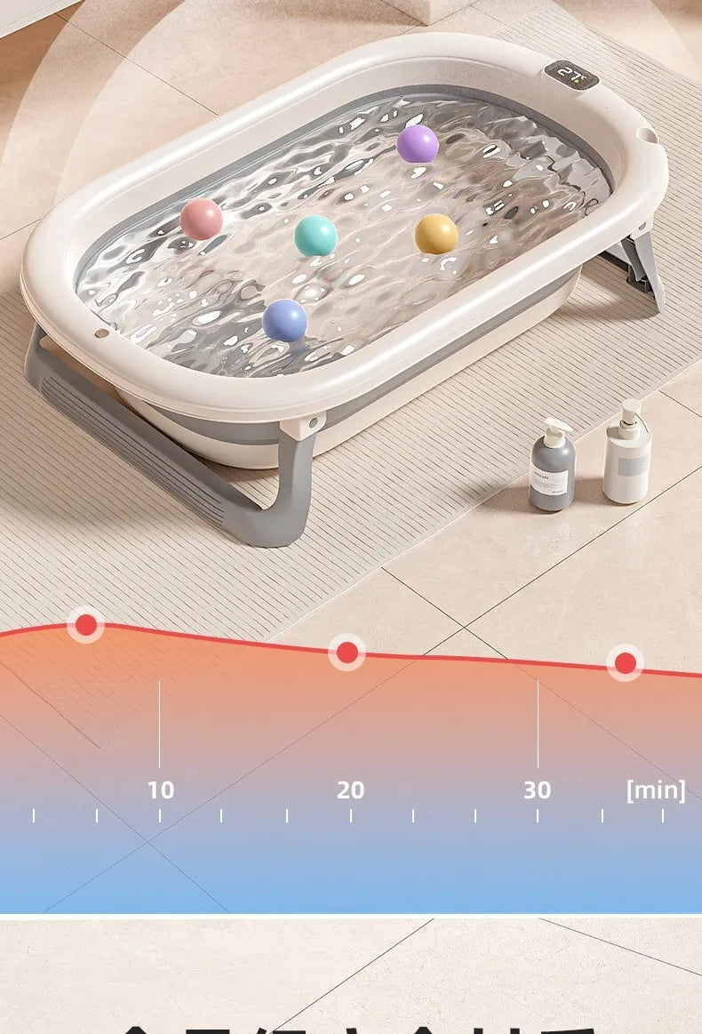 Multi-Functional Collapsible Baby Bathtub with Bath Rack and Non-Slip Mat Foldable Baby Shower Tub Portable Space Saving