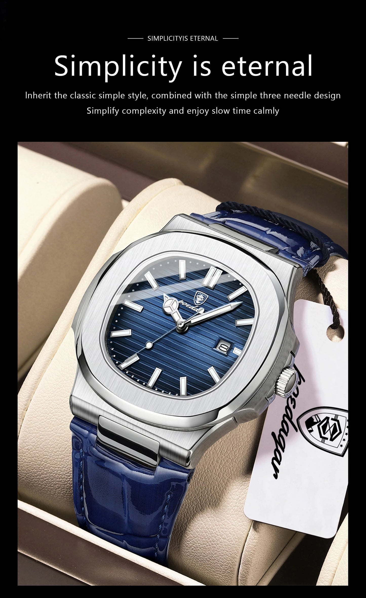 POEDAGAR Luxury Original Man Watch Date Waterproof Luminous Square Men Wristwatch High Quality Leather Men's Quartz Watches Male