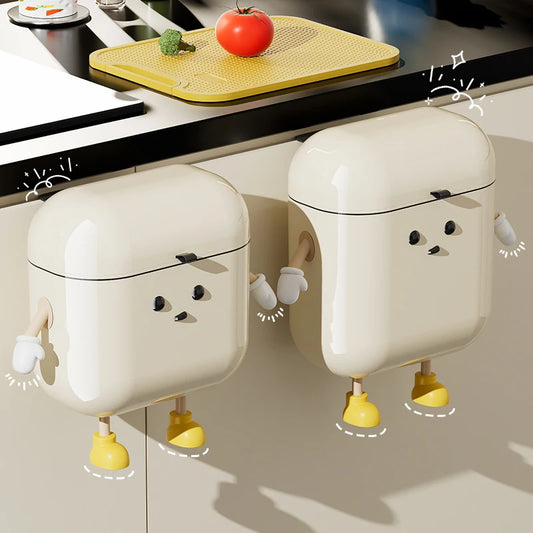 9L/12L DIY Cream-Colored Wall-mounted Kitchen Trash Can with Lid for Food Waste and Bathroom No Bending High Appearance Level