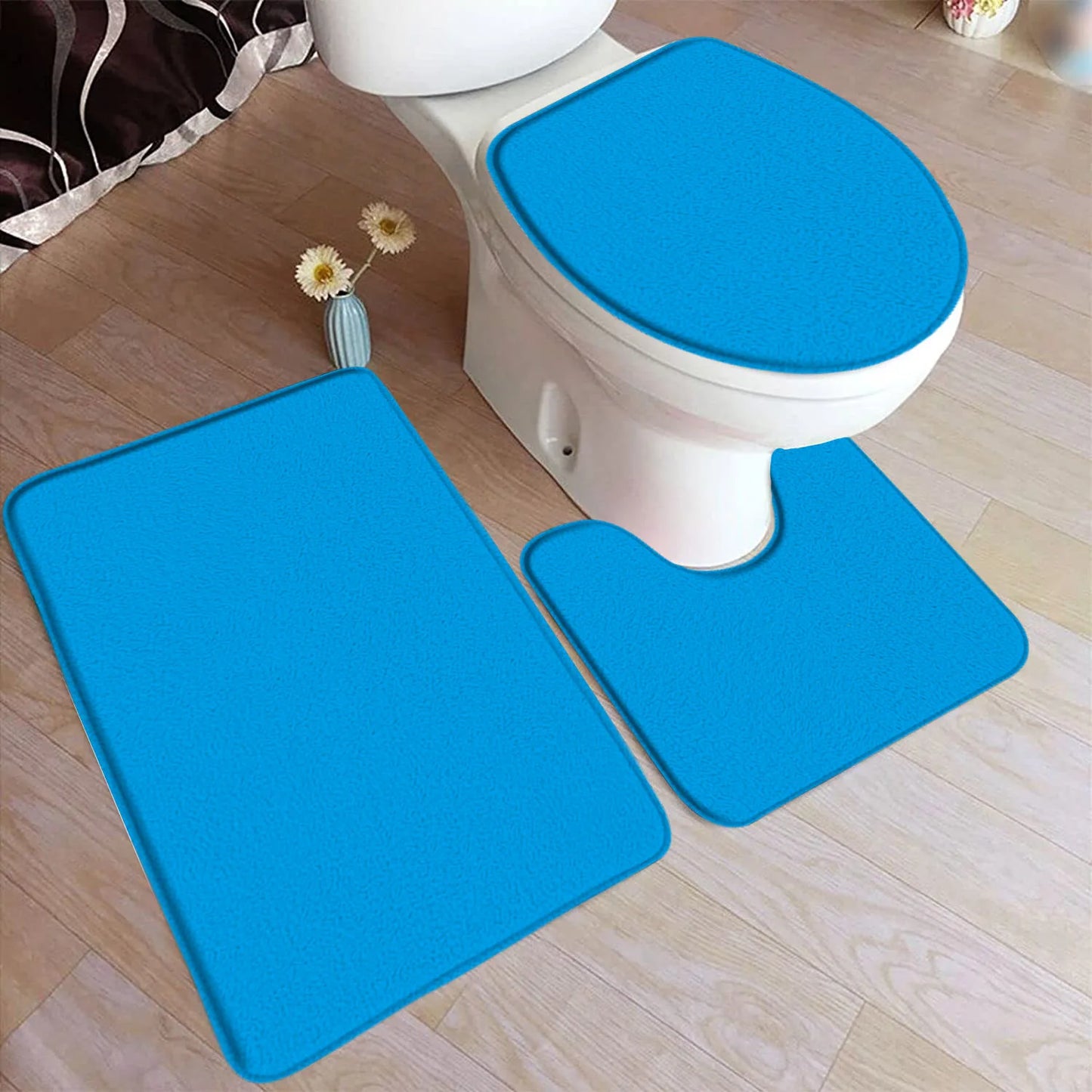 Black Bath Mat Set Modern Solid Colour Home Doormat Carpet Flannel Bathroom Decor Floor Rugs U-shaped Pad With Toilet Lid Cover