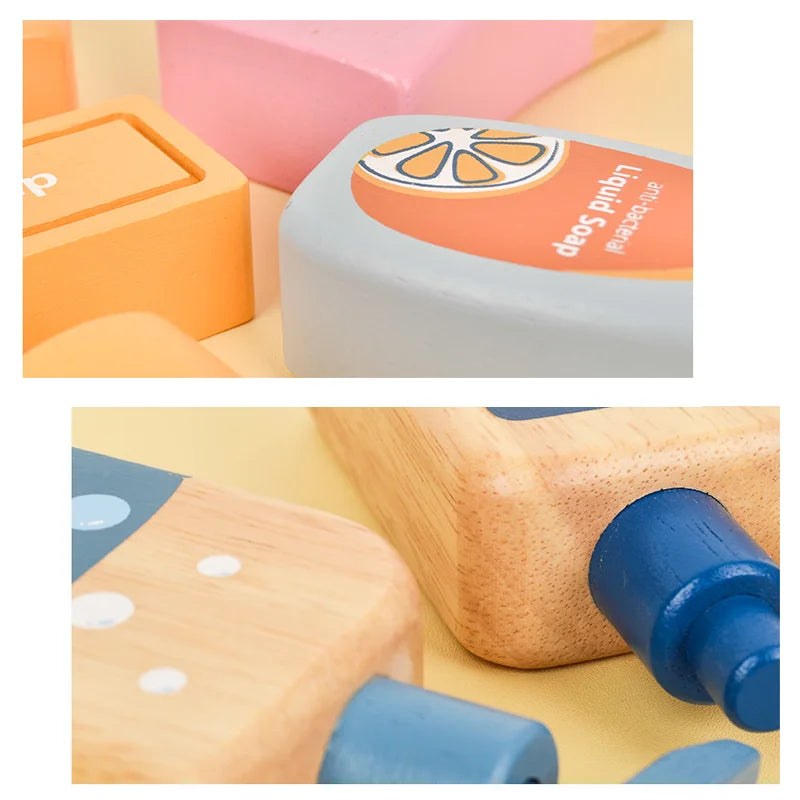 Children Pretend Play Toy Wooden Baby Care Washing Set Kids Imitation Game for Girls Montessori Learning Educational Toy