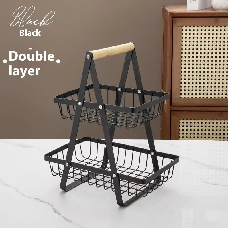2-3 Tiers Countertop Fruit Basket Portable Iron Art Kitchen Organiser for Fruits Bread Snacks Storage Rack