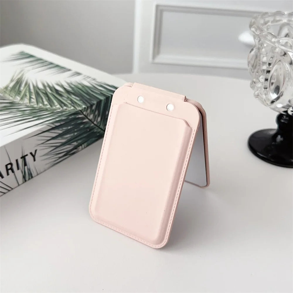 Luxury Magnetic Card Holder For iPhone 16 15 14 13 12 Pro Max Flip Make-up Mirror Silicone Bank ID Card Wallet Case