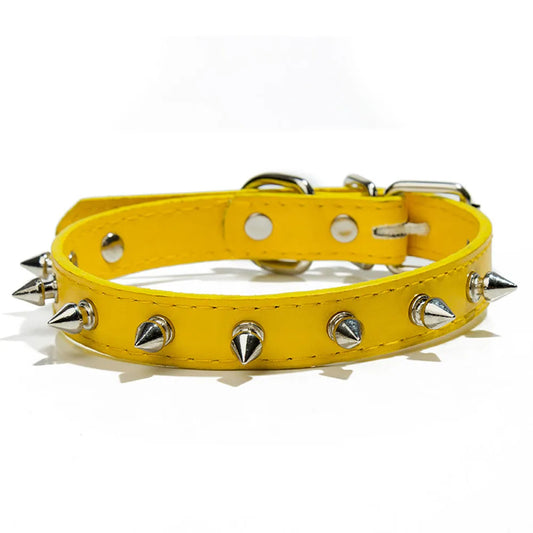 Anti-Bite Spiked Dog Collar – PU Leather Studded Collar for Small Dogs, Bulldogs, Pugs, and Puppies