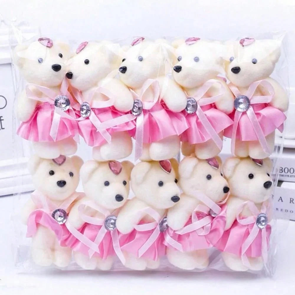 10pcs/Pack 12CM Couple Bear Flower Bouquet Dolls Mini Foam Teddy Bears Plush DIY Valentines Flower Gifts Packaging Accessor part