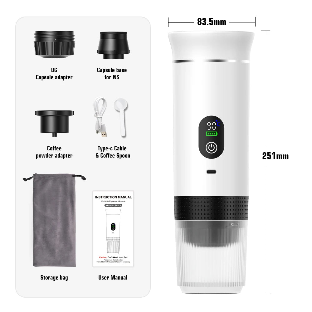 DENOKIN Portable Espresso Coffee Machine With Digital Display 3-in-1 Capsule Coffee Maker
