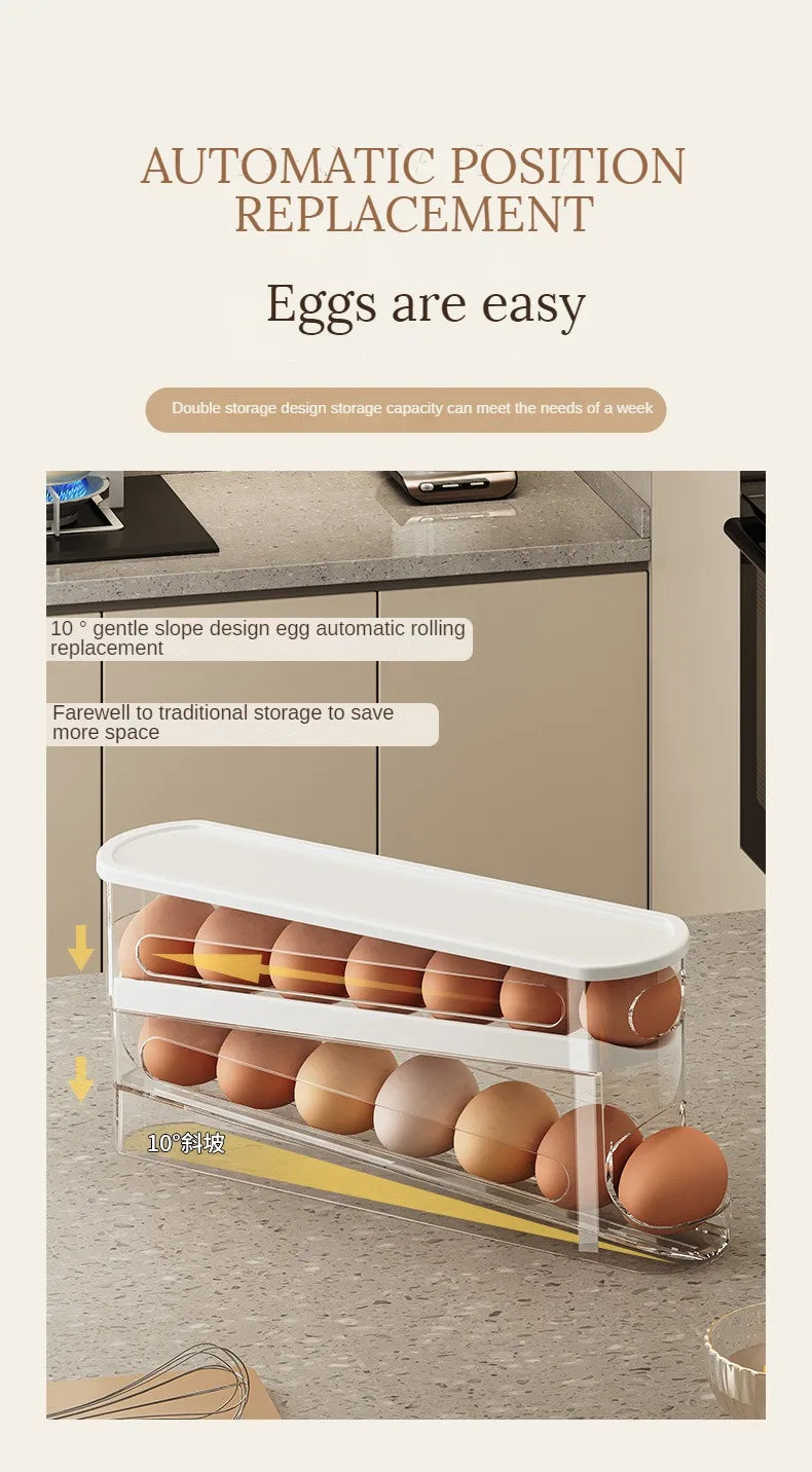 Bilayer Fridge Egg Storage Box Automatic Rolling Eggs Holder Rack Ladder Style Refrigerator Eggs Dispenser Egg Organiser Holder