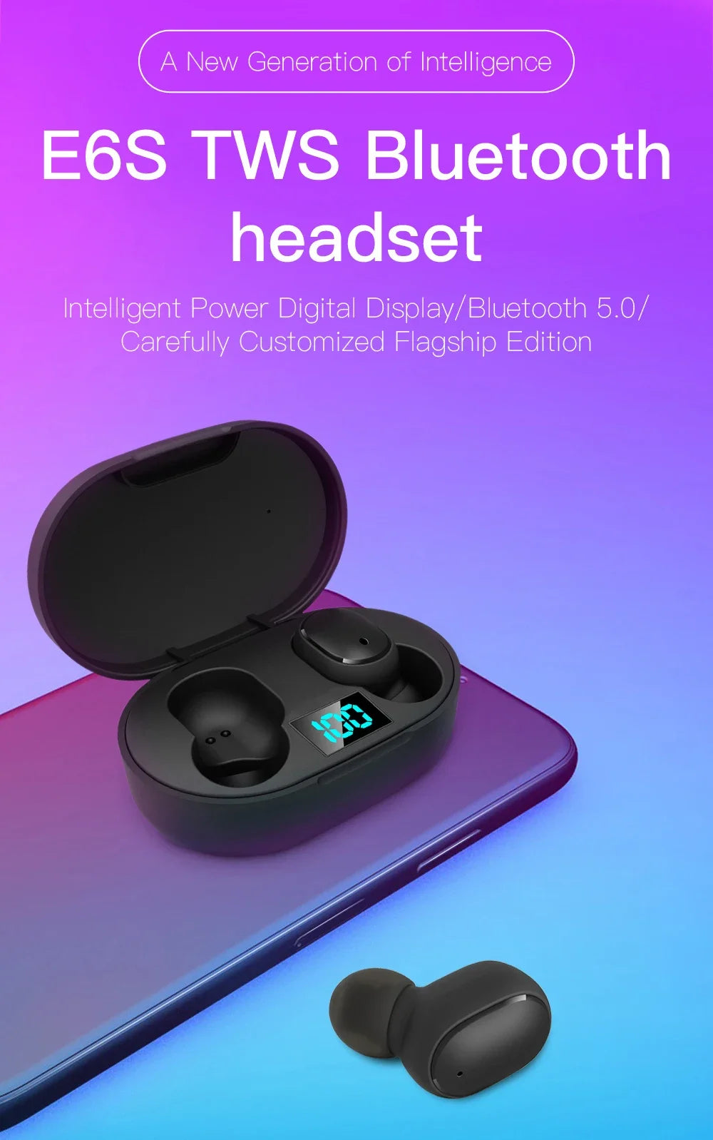 E6S TWS Wireless Headphones Sports Waterproof Bluetooth 5.0 Earphone  Stereo Headset with Microphone for Iphone Xiaomi Vivo Oppo