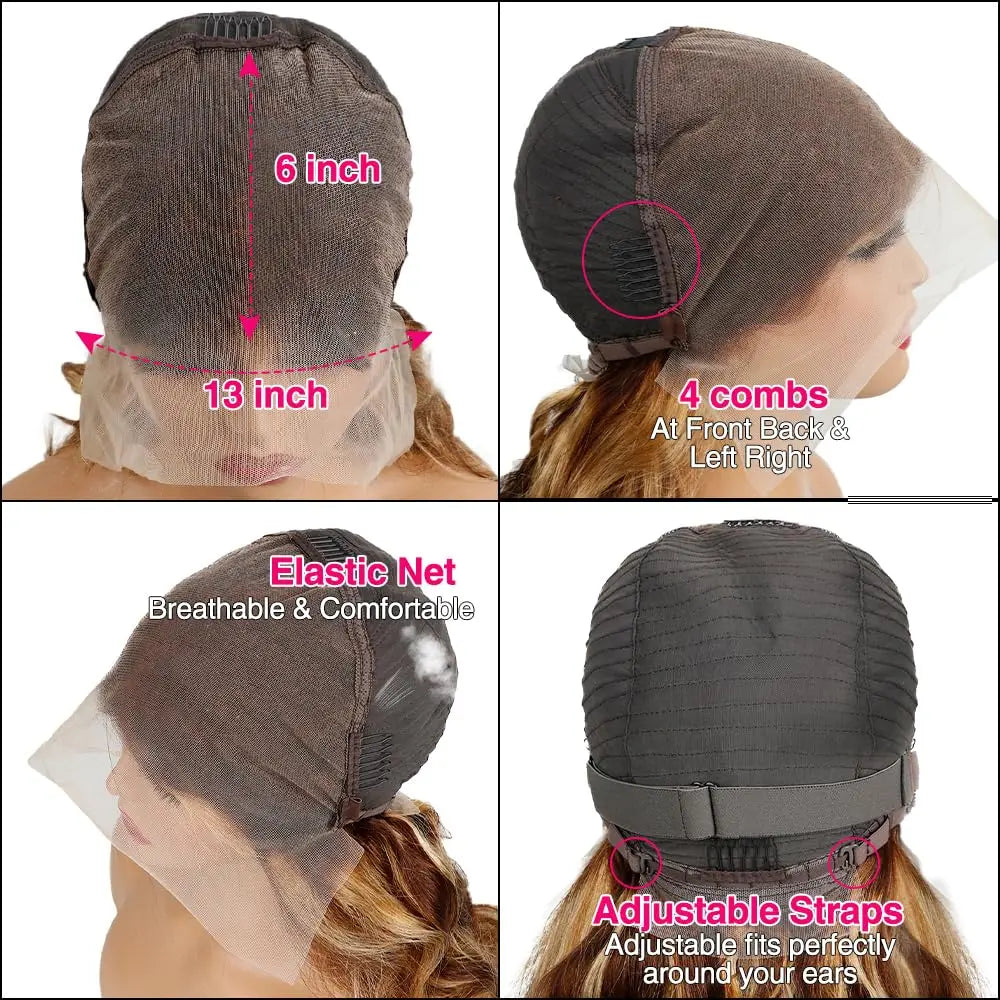 Ombre Lace Front Wig Human Hair 4/27 13x4 HD Body Wave Highlight Lace Front Wig Human Hair Pre Plucked Glueless Wigs Human Hair