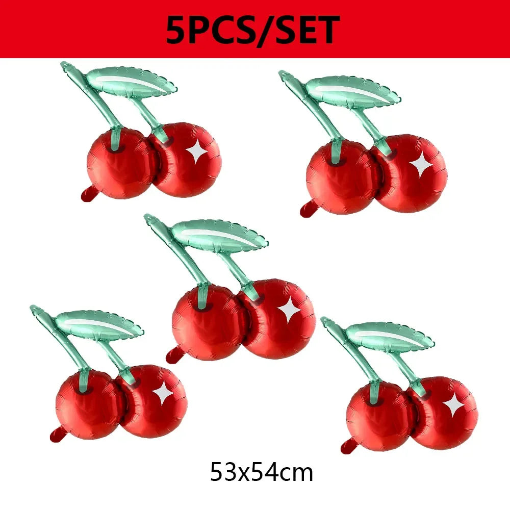 3/4/5/6pcs Cherry Aluminum Film Balloon Fruit Theme Sweet Girl lovely Cherry Birthday Party Valentine Scene Decoration Balloon