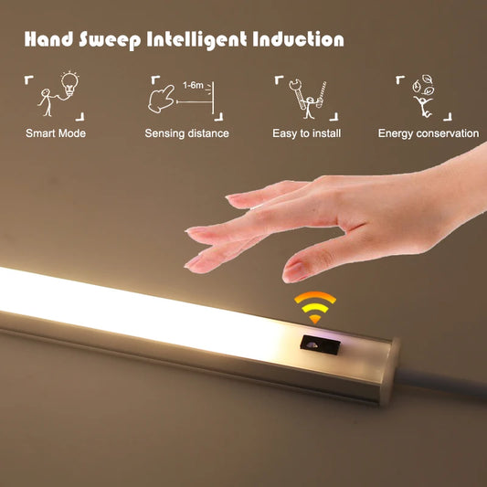 LED Light Under Cabinet Lights For Kitchen Hand Sweep Switch PIR Motion Sensor Closet Wardrobe Lamp 30/40/50cm Led Night Light