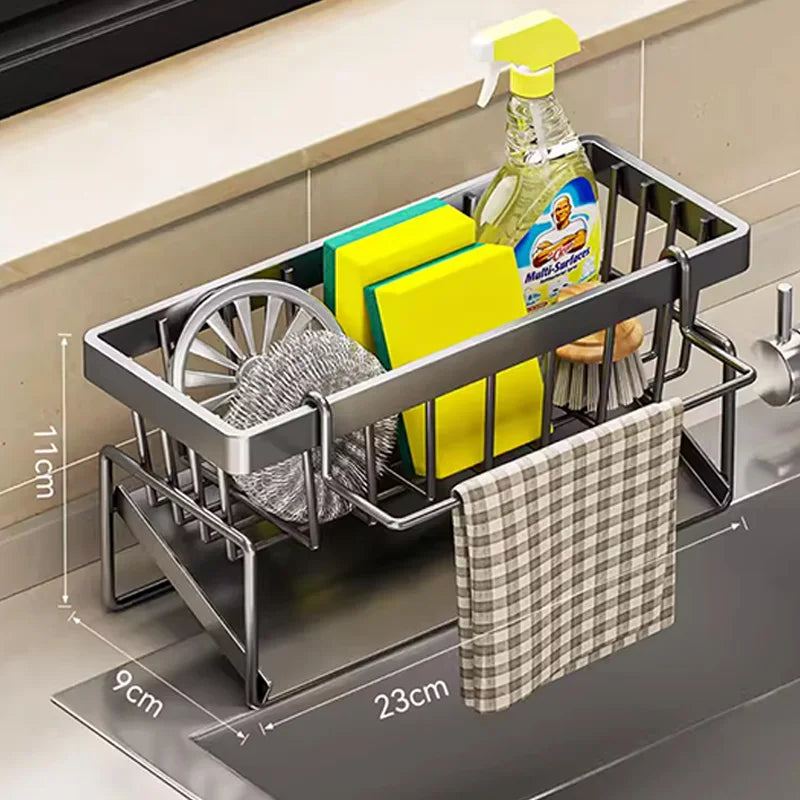 Sink Cleaning Tools Storage Rack Kitchen Multifunctional Stainless Steel Drain Rack for Sponge Cleanser Organiser Rag Hanger