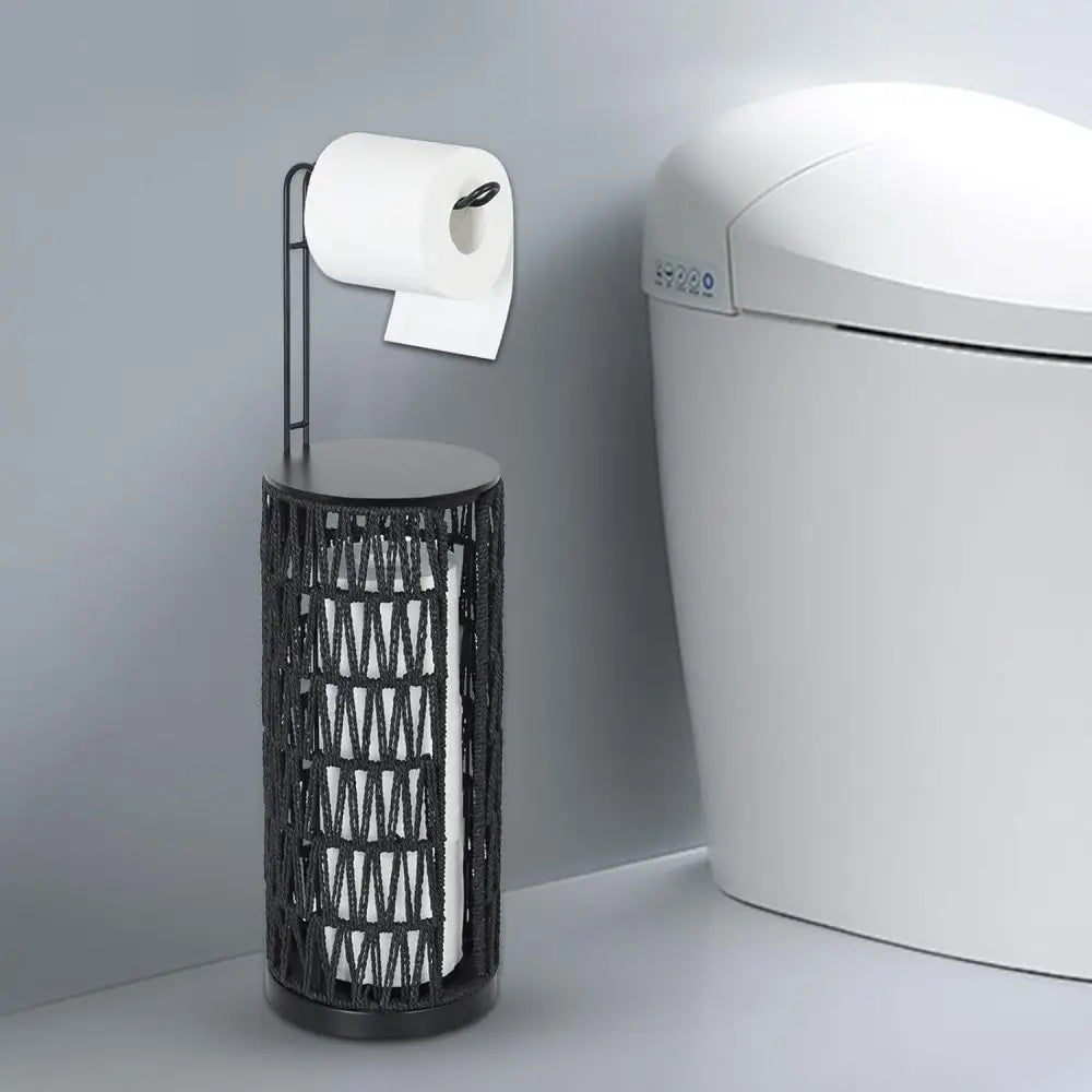 Freestanding Toilet Paper Holder with Storage,3 Rolls of Tissue Holder for Bathroom,Handmade WovenToilet Roll Holder Stand