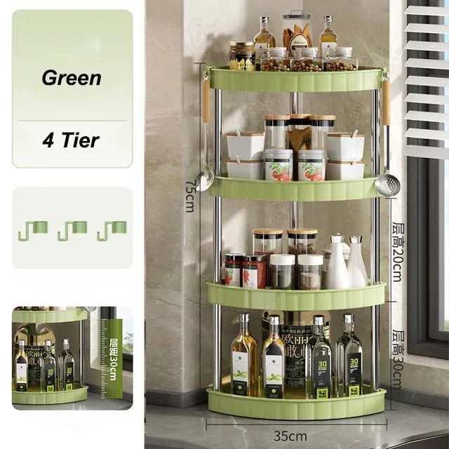 Kitchen Spice Rack Shelf Countertop Corner Multifunctional Seasoning Supplies Rack Saving Spice Rack Organiser with Hooks