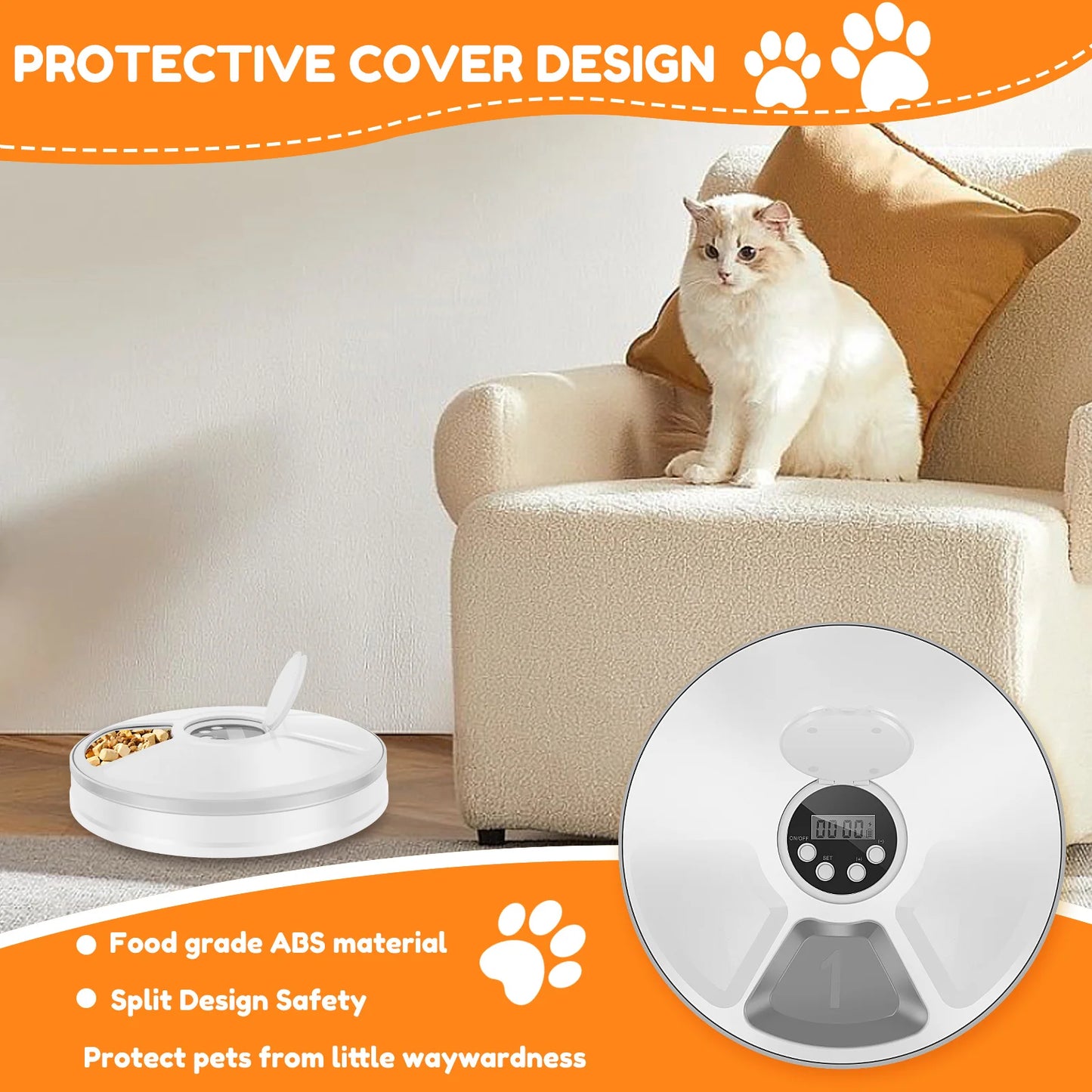 Automatic Pet Feeder 6-Grids 24 Hour Timing Wet/Dry Snacks Feeding Device Battery Powered For Cats Dogs Foods Dispenser