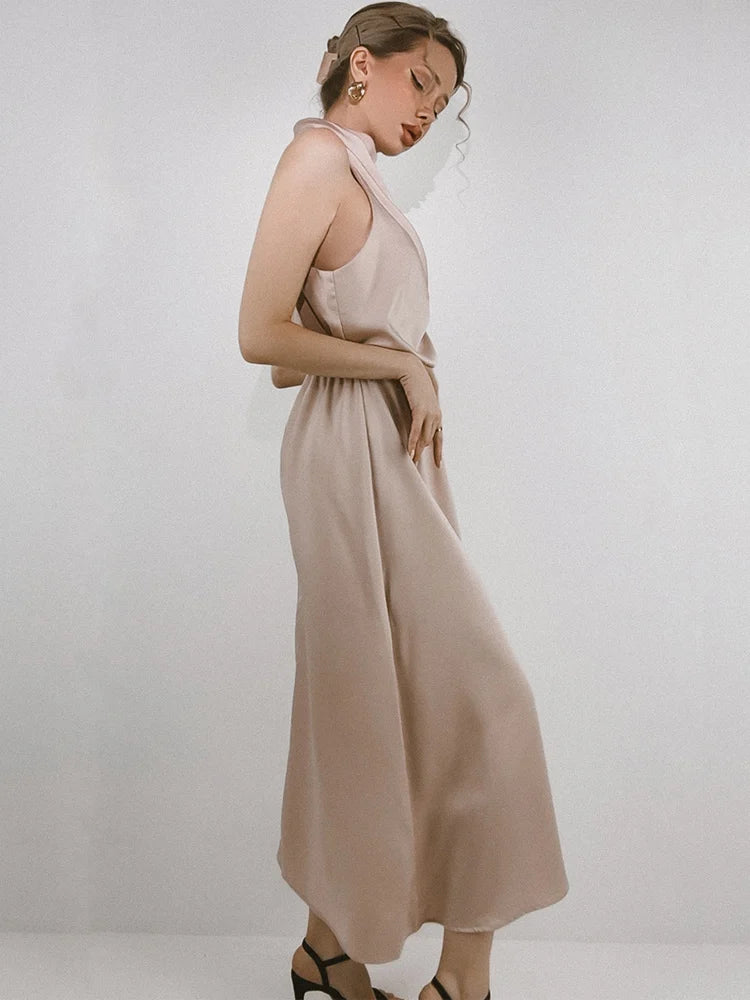 Summer High-End Silk Satin Sleeveless Long Dress Women Fashion Elegant Celebrity Dresses Evening Dress Party Clothes Ladies
