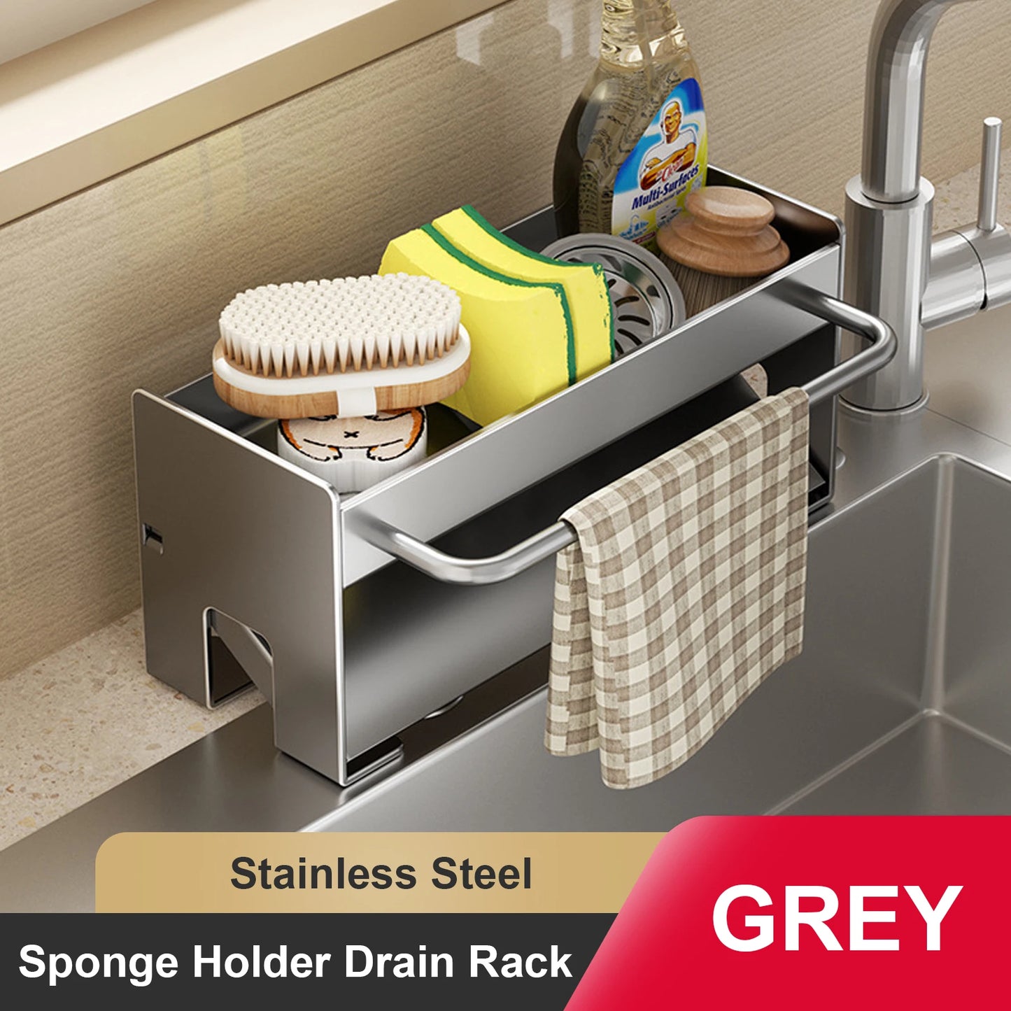 Kitchen Sponge Holder Stainless Steel Sink Drain Rack Soap Drainer Towel Rack Shelf Organiser bathroom Storage Accessories