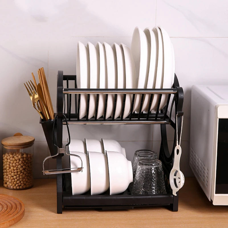 Kitchen Multifunctional Storage Rack, Bowl And Plate Organiser With Drainage Rack, Countertop Cutlery Storage Rack