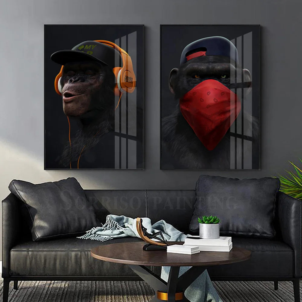 Gorilla With Earphone & Glasses Funny Poster